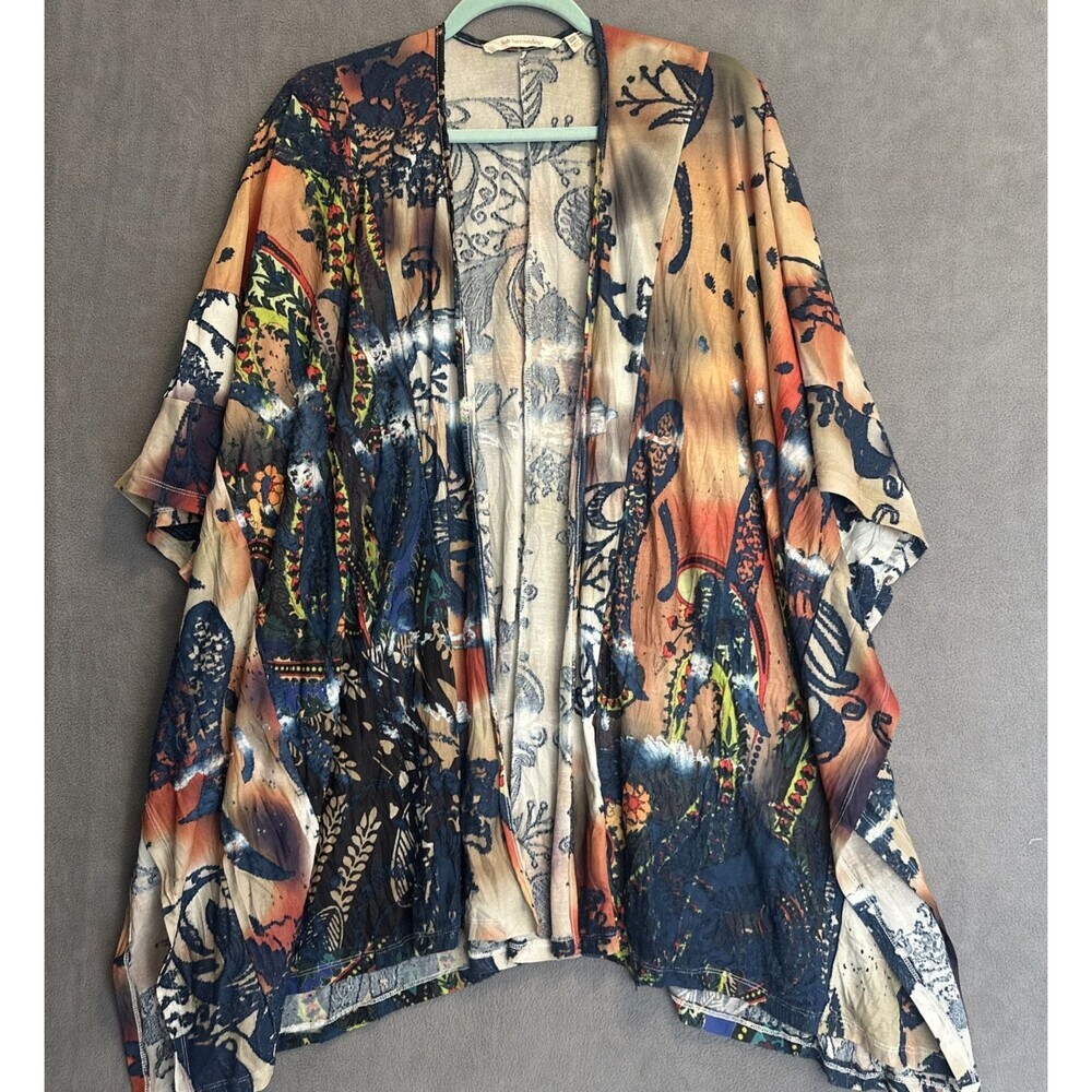 Soft Surroundings Open Kimono One Size Topper Cover Up Paisley Colorful Artsy